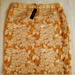 Talbots Yellow/Gold Metallic Floral Skirt Size 12 NWT $160